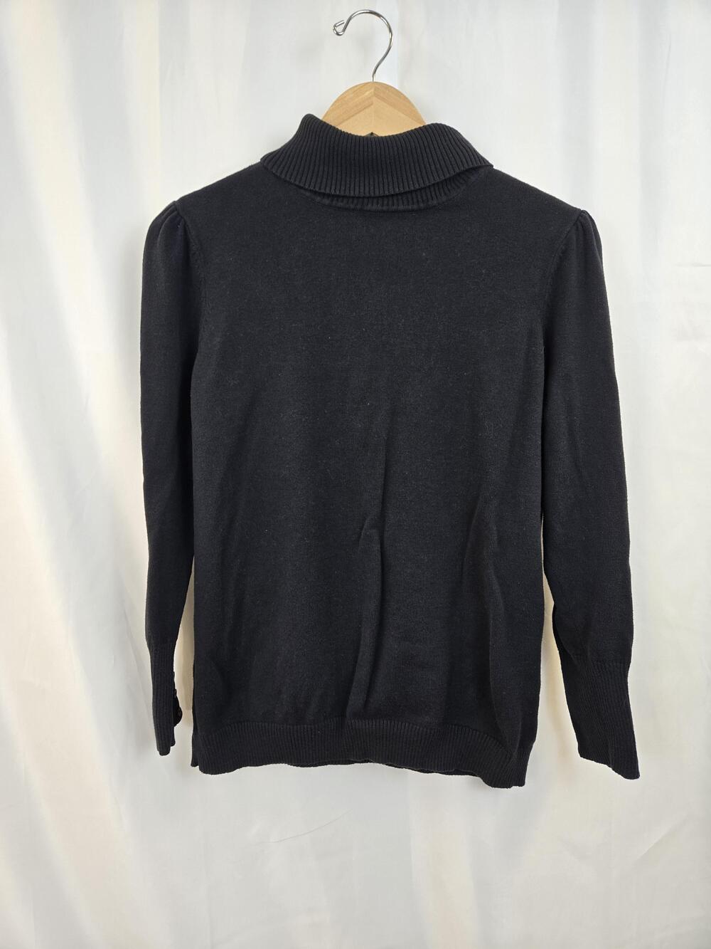 Fashion Bug Sweater Womens Large Black Turtleneck Button Cuff Knit Pullover